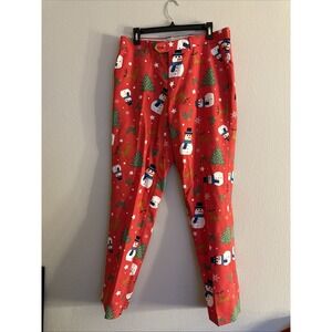 OppoSuits Christmas Pants Snowman Tree Novelty Holiday Party Red Mens 42 Stained